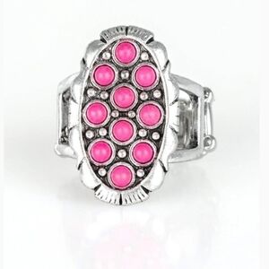 Cactus Garden Dainty Fashion Jewelry Paparazzi Silver Ring with Pink Accents